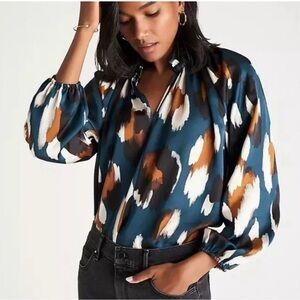 Ann Taylor Blue and Brown Patterned Blouse